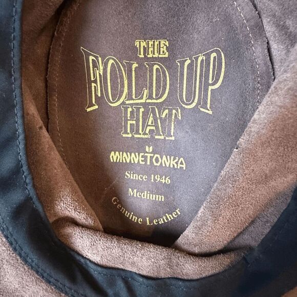 Minnetonka Unisex Genuine Leather Western Cowboy The Fold Up Hat Brown Medium - Picture 6 of 7